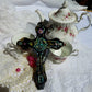 Altered Goth Wooden Cross with Skulls, Chains and Pink Buttons