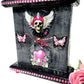 Black and Pink Mantel Clock with Fabric Skull with Wings