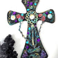 Wooden Cross with Chains, Buttons, Rhinestones, Gears and Skulls