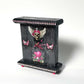 Black and Pink Mantel Clock with Fabric Skull with Wings