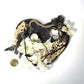 Wooden Heart Wall Plaque, Black and White Flowers, Gold Colored Chains and Paper