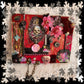 Unique, Red Velvet Skull with Pink Flowers and Picture Frame, Wall Plaque