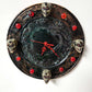 Round 31 cm Black Goth Clock with 4 Skulls and Red Cabochons for Numbers