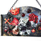 Devil Cat and Cross Resin Wall Hanger in Rich Burgundy, Black and Red