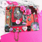 Unique, Red Velvet Skull with Pink Flowers and Picture Frame, Wall Plaque