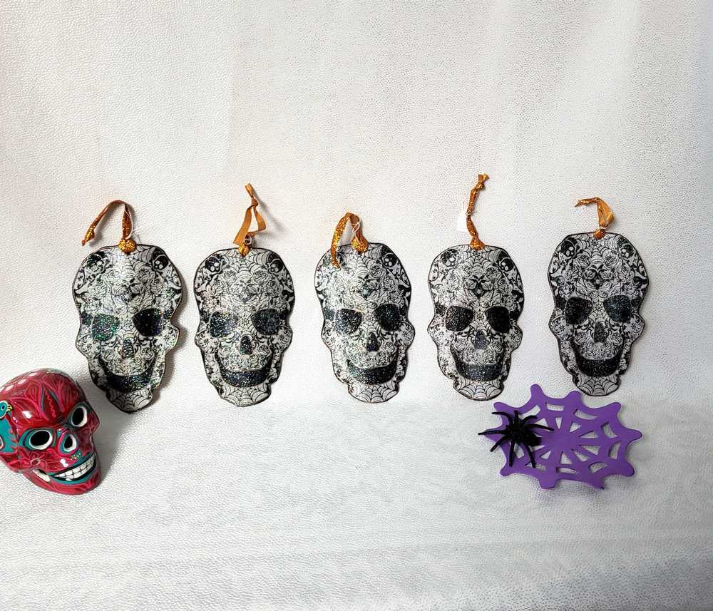 Ornament, Fabric Cut Out of a Skull with Spider Webs