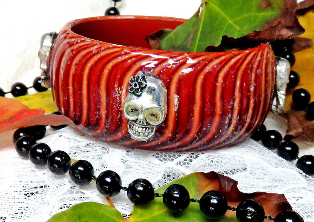 Skull Bangle, Rusty Brown Bracelet