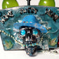 Double Wooden Wine Box, Carrier, Holds 2-750ml Bottles, Has a Skull Wearing a Cowboy Hat
