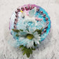 Recycled Round Jewelry Box with a Flying Pink Unicorn and a Daisy