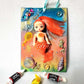 18L x 13W Orange Haired Mermaid Doll on Canvas, Art for The Kid's Room