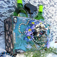 Double Wooden Wine Box, Carrier, Holds 2-750ml Bottles, Skull With Purple Flowers