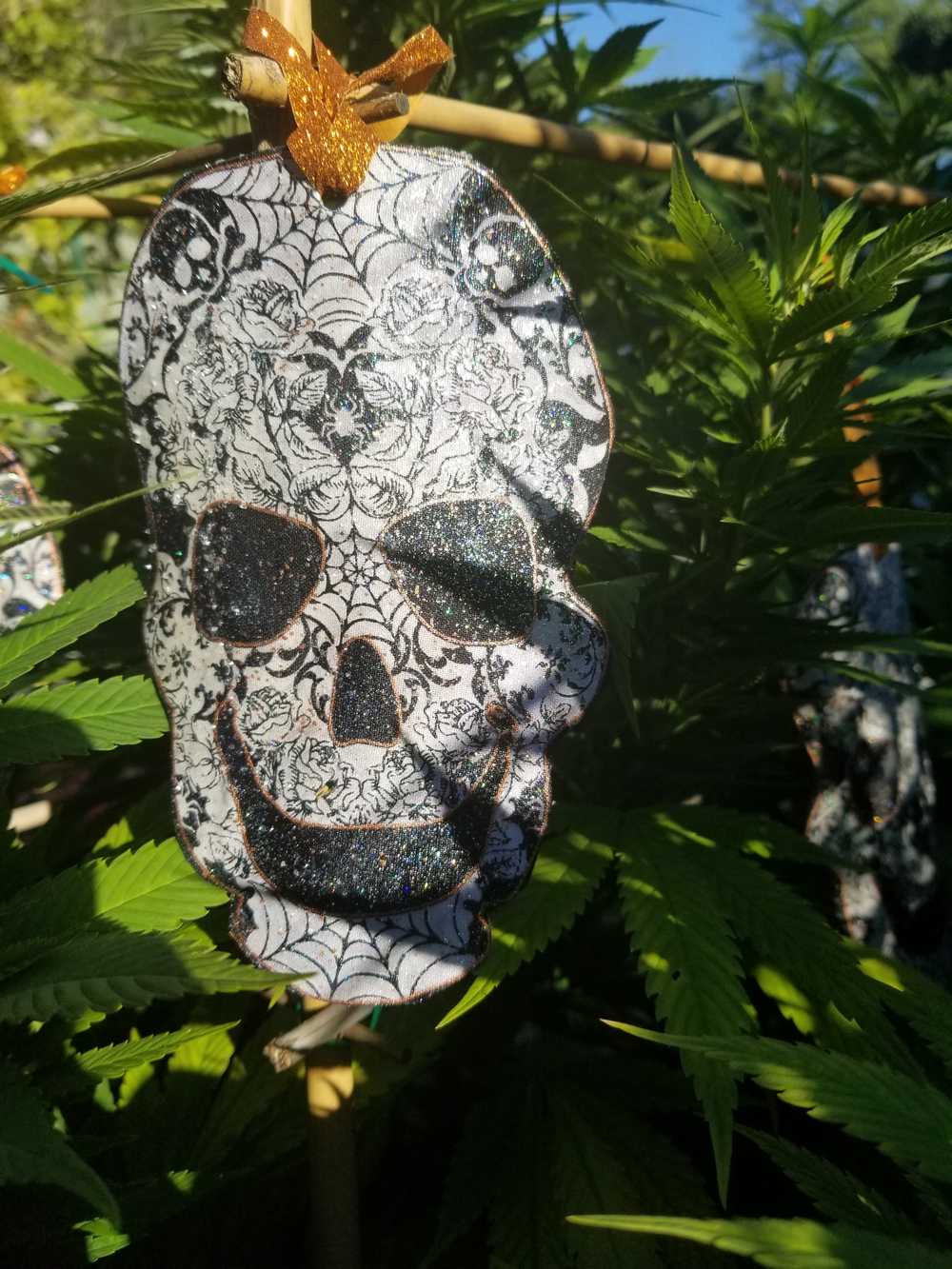 Ornament, Fabric Cut Out of a Skull with Spider Webs