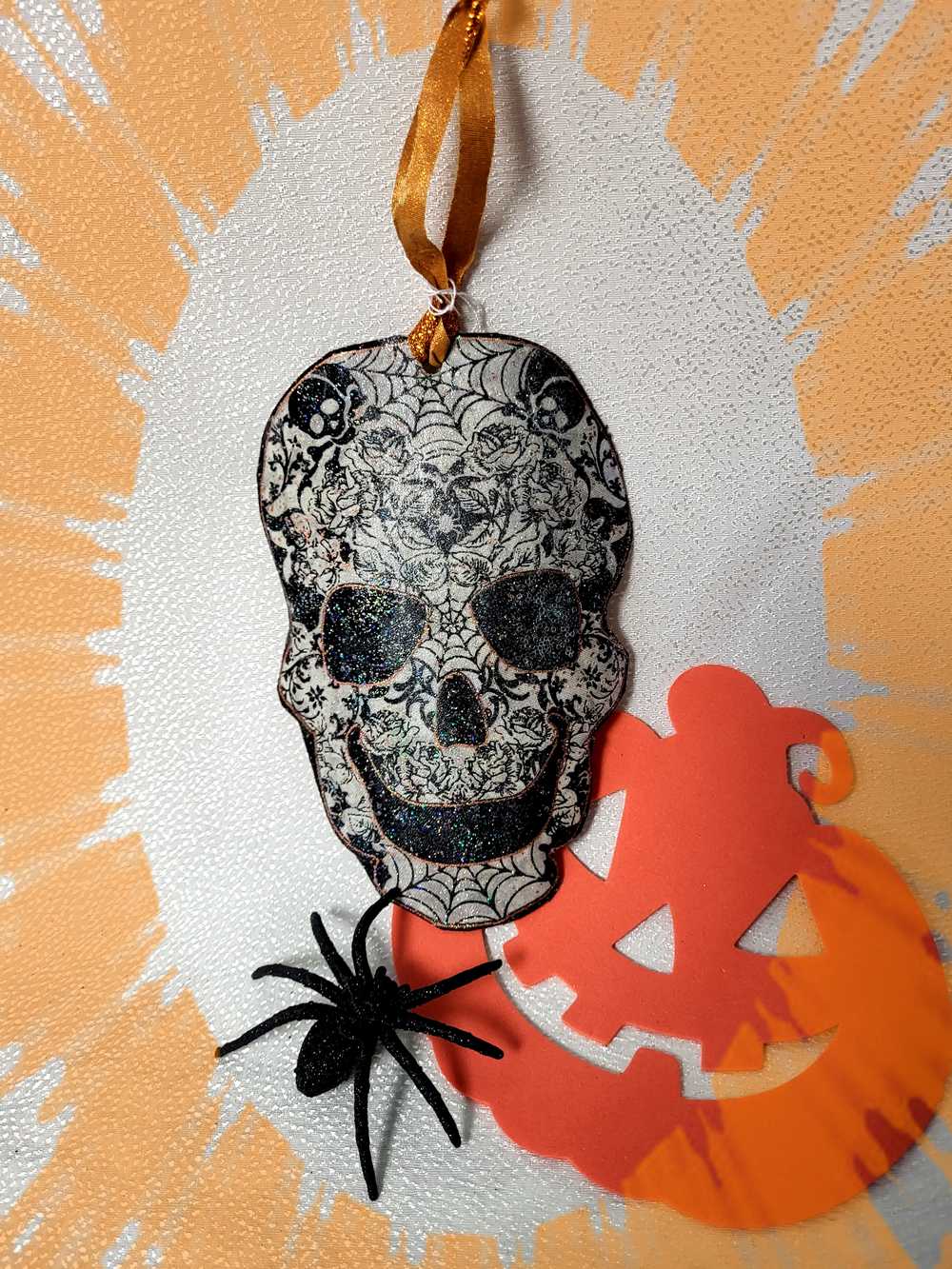 Ornament, Fabric Cut Out of a Skull with Spider Webs