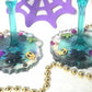 Long Stem Teal Wine Glass With a Spider and Skull