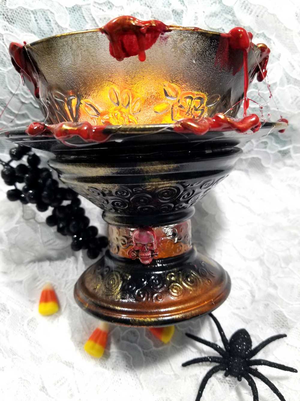 One Glass Candy Dish or Battery Operated Candle Holder with Fake Blood