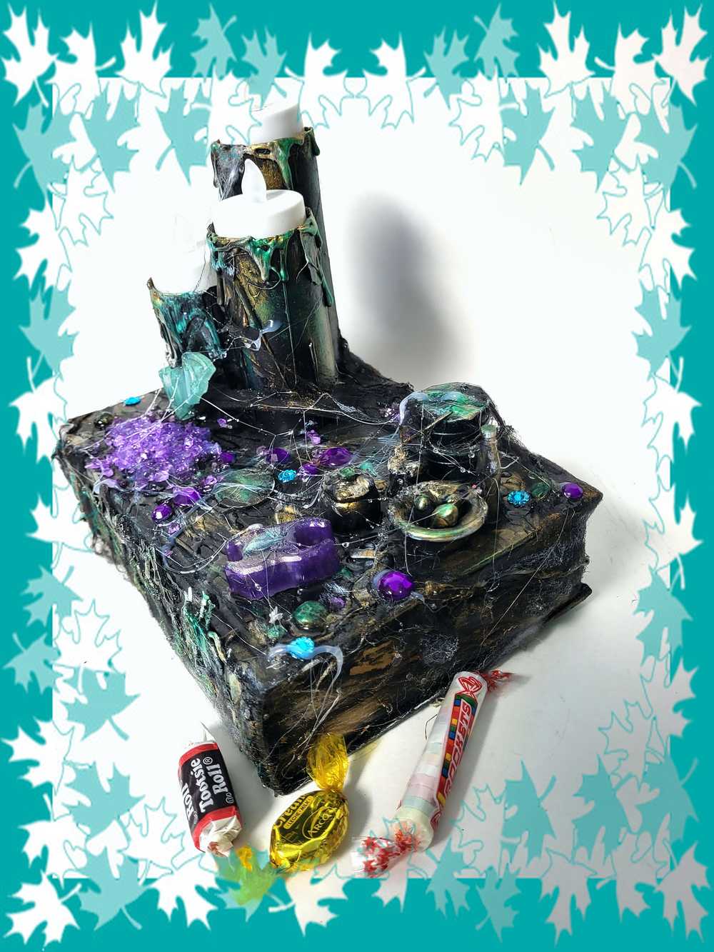 Altered Book of Spells with 3 Battery Operated Candles