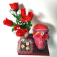 Red Skull and Roses in Resin in a Vintage Candy Dish