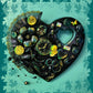 Wall Decor Wooden Heart Plaque with Teal, Yellow and Black, Punk Design