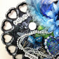 Wooden Heart Wall Decor with Lattice Heart Cut Outs, Blue Flowers