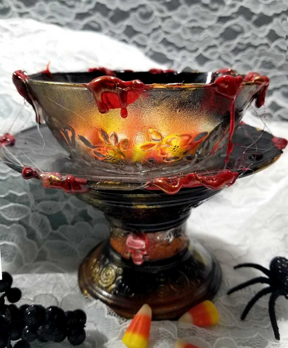 One Glass Candy Dish or Battery Operated Candle Holder with Fake Blood