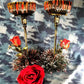 Tall Glass Candy Dishes with Red Roses and Babies Breath