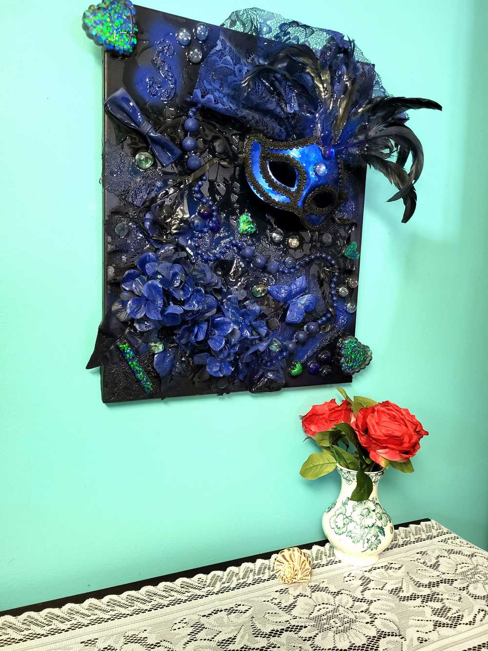 Midnight Blues, Sexy Mask on Deep Blue Canvas, 16 x 20 Inches