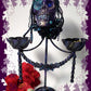 Purple Skull on Decorative Stand with Two Glass Candy Dishes