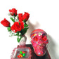 Red Skull and Roses in Resin in a Vintage Candy Dish