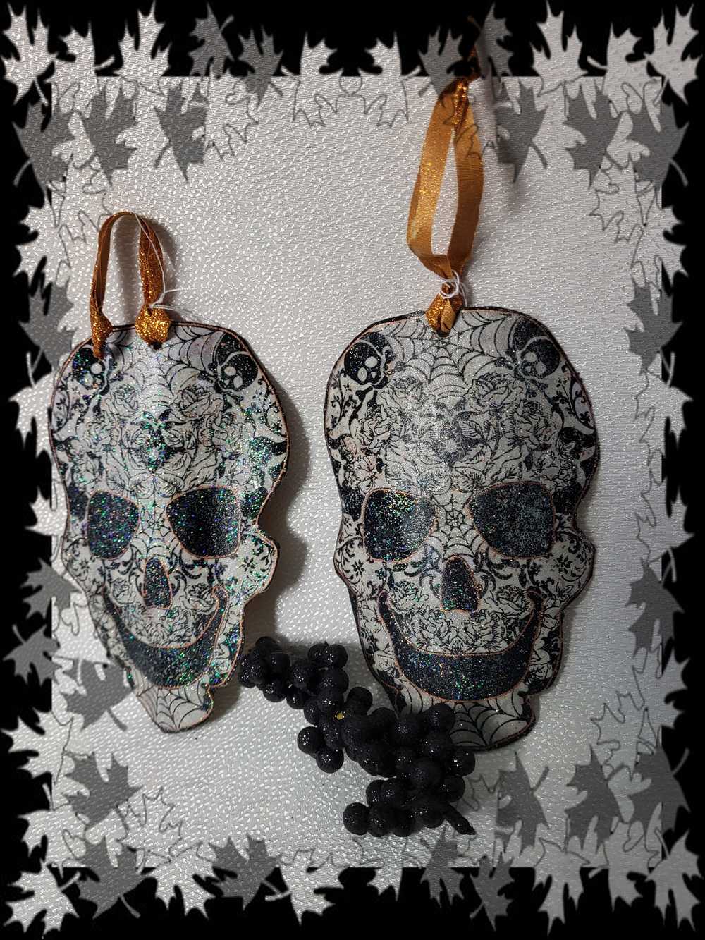 Ornament, Fabric Cut Out of a Skull with Spider Webs