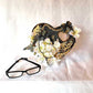 Wooden Heart Wall Plaque, Black and White Flowers, Gold Colored Chains and Paper