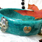 Light Teal Blue Bangle, Bracelet with Skulls and Love Charms