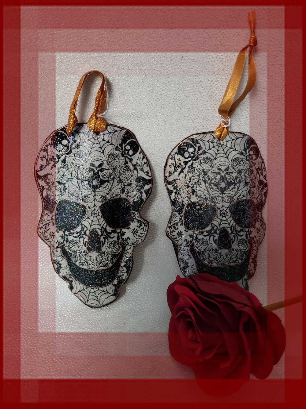 Ornament, Fabric Cut Out of a Skull with Spider Webs