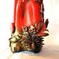 Glass Cat Vase, Red and Black Flowers with Skull and Snake