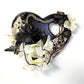Wooden Heart Wall Plaque, Black and White Flowers, Gold Colored Chains and Paper