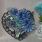 Wooden Heart Wall Decor with Lattice Heart Cut Outs, Blue Flowers