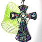 Wooden Cross with Chains, Buttons, Rhinestones, Gears and Skulls