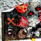 Devil Cat and Cross Resin Wall Hanger in Rich Burgundy, Black and Red