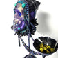 Purple Skull on Decorative Stand with Two Glass Candy Dishes