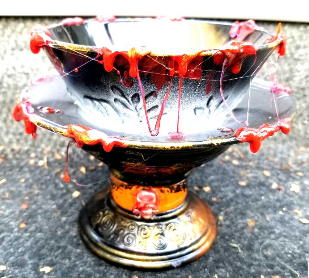 One Glass Candy Dish or Battery Operated Candle Holder with Fake Blood