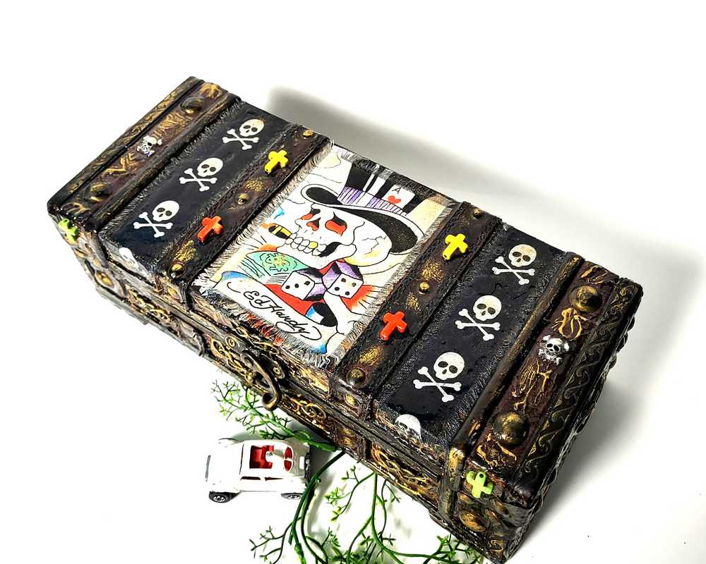 Original Recycled Jewelry/Stash Box with Skull Fabric 