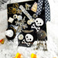 Skull & Bones Wall Plaque in Black & Gold, with Curly Wire Ribbon "No Regrets"