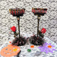 Tall Glass Candy Dishes with Red Roses and Babies Breath