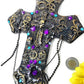 Altered Cross Made of Plaster with Skulls, Gears and Chains