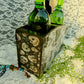 Double Wooden Wine Box, Carrier, Holds 2-750ml Bottles, Has a Skull Wearing a Cowboy Hat