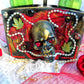 Double Wooden Wine Box, Carrier, Holds 2-750ml Bottles, With Skull and Red Lace